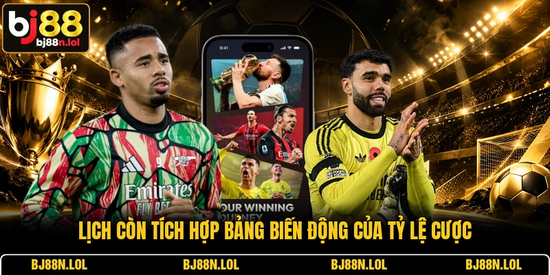 Lịch còn tích hợp bảng biến động của tỷ lệ cược
